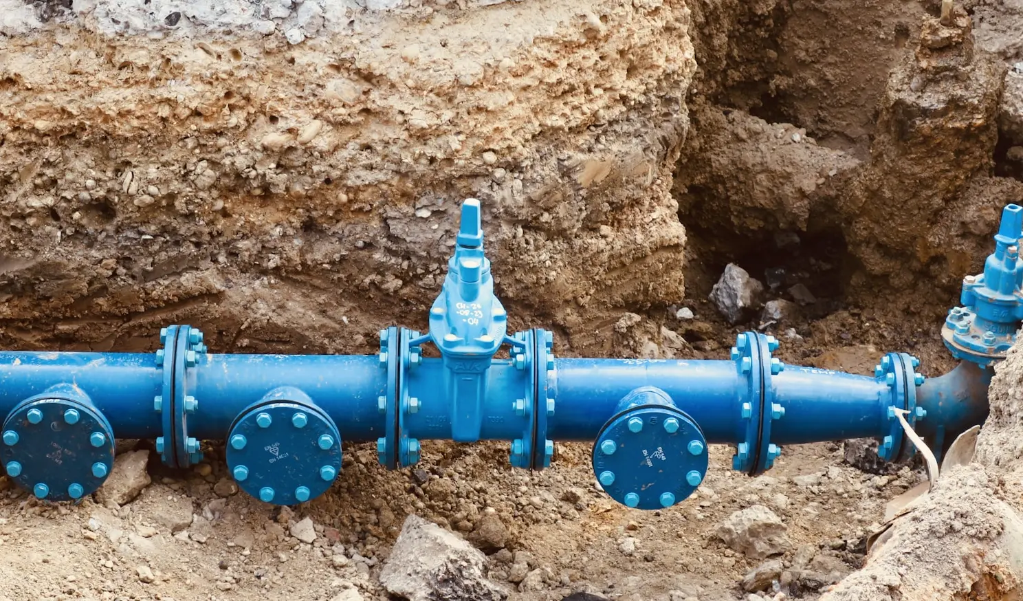 Water line work at the street — trench and mains